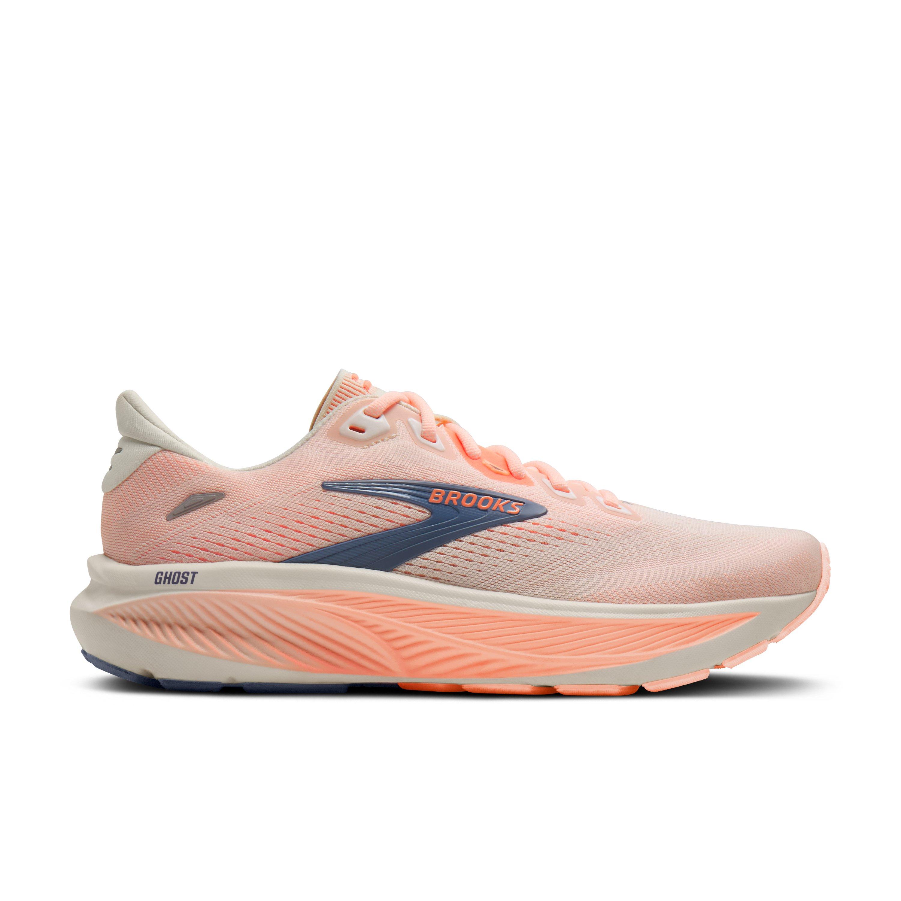 Brooks Ghost 18 "Star White/Cyber Peach/Grey" Women's Wide Running Shoe - WHITE/PEACH/GREY